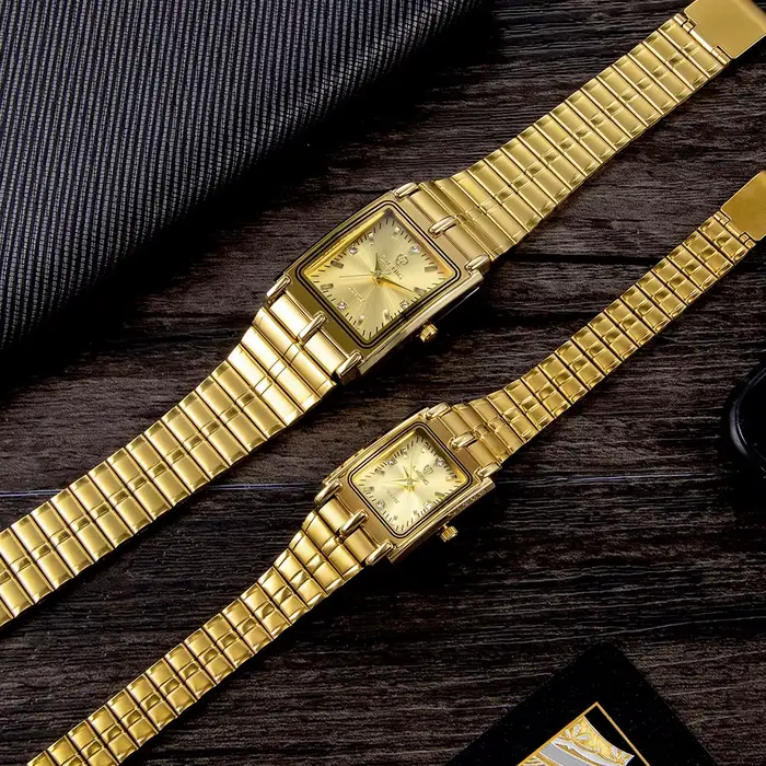 2022 luxe or Bracelet en acier montres femme mâle horloge montre à Quartz dorée pour hommes femmes