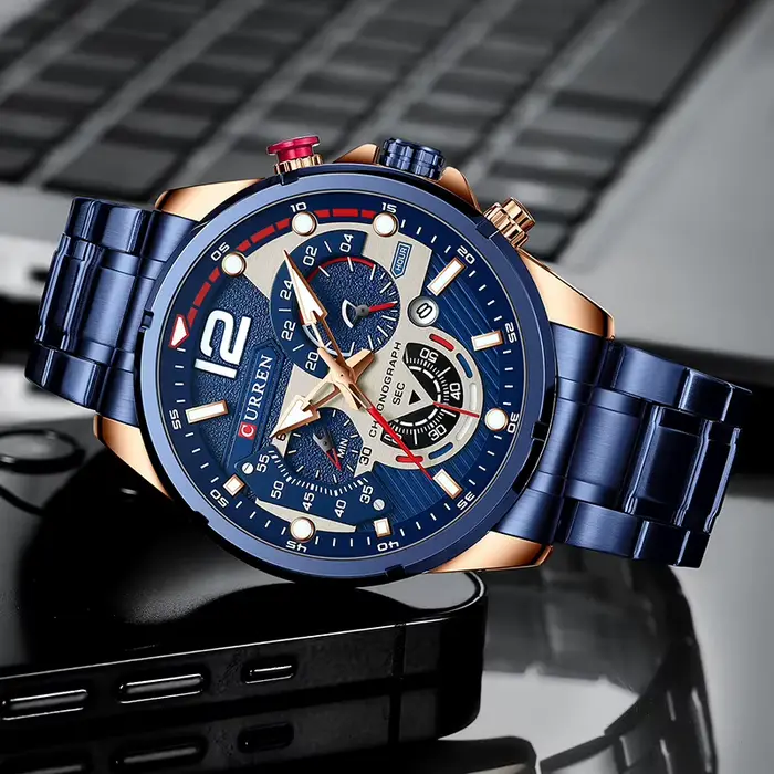 CURREN nouveau vert hommes montres haut de gamme de luxe en acier inoxydable montre à Quartz