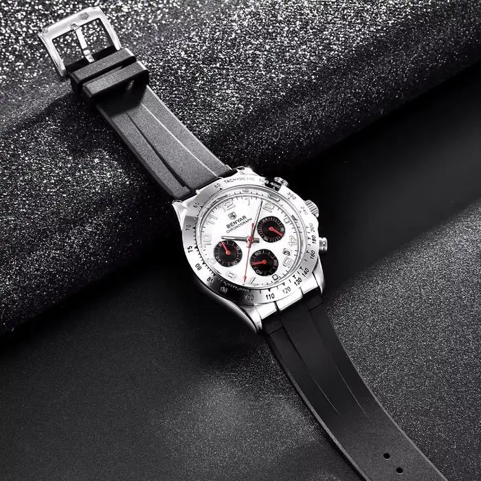 Montre de sport en acier inoxydable BENYAR avec chronographe résistant à l'eau pour homme, plongeur, date automatique, aiguilles lumineuses, style luxueux, pour diverses occasions et activités sportives