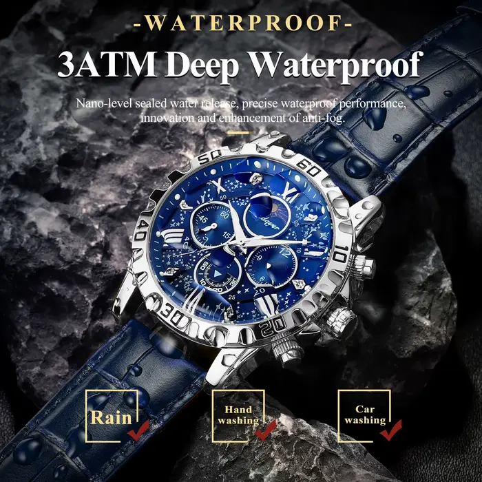 POEDAGAR luxe mode homme montre étanche lumineux chronographe montres en cuir pour hommes sport en plein air