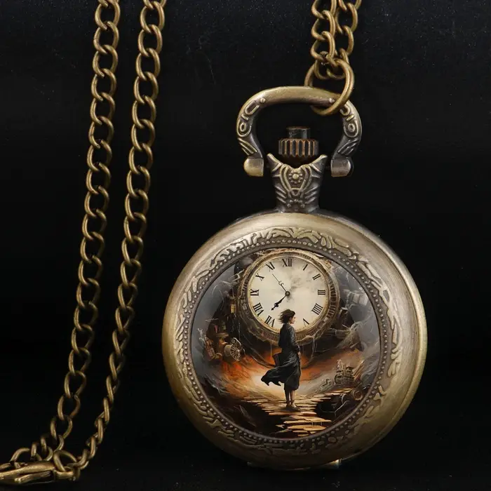 Montre de poche vintage à quartz en bronze chaîne bijou élégant pour femmes et hommes occasions spéciales