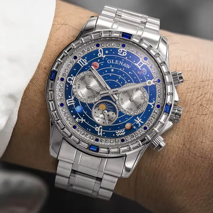 Glenaw haut de gamme affaires entièrement automatique mécanique multifonctionnel montre pour hommes à la mode étanche