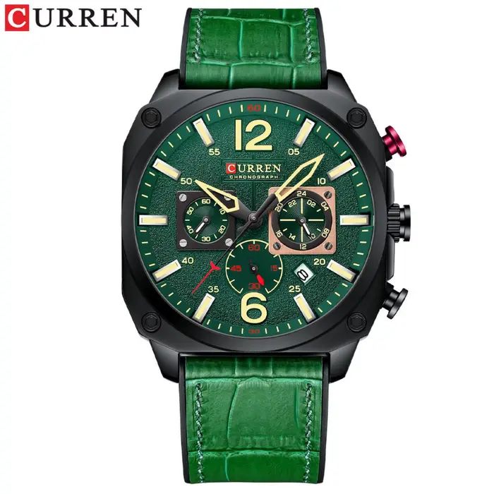 Montre chronographe carrée vintage pour homme, style militaire décontracté, quartz, boîtier en alliage, bracelet en cuir, résistance à l'eau 3 bars, cadeau idéal pour occassions spéciales