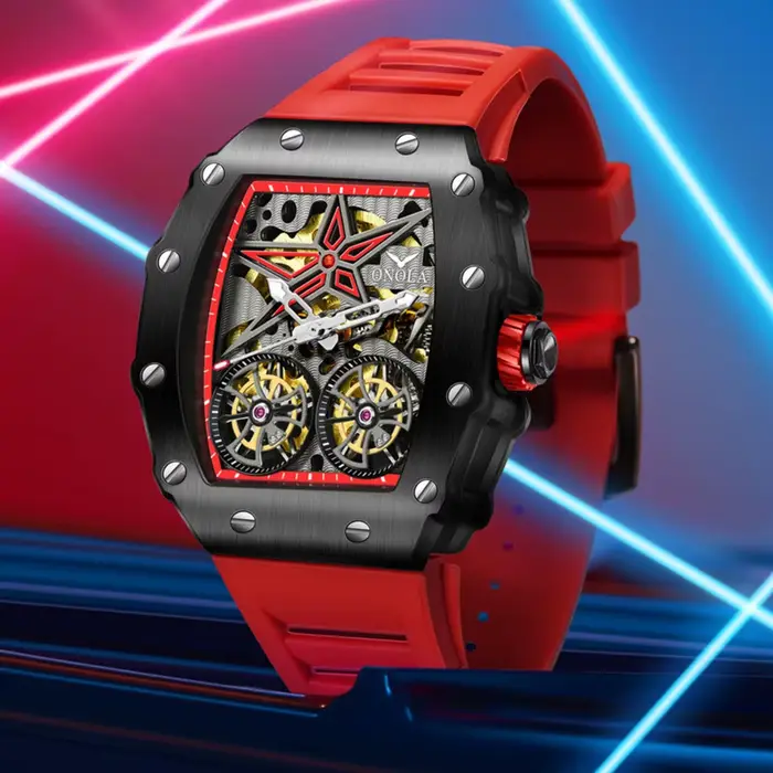 ONOLA montre pour hommes Double Tourbillon évider étanche lumineux entièrement automatique mécanique