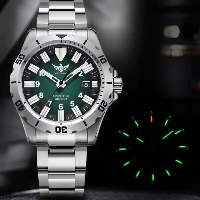 YELANG V1036S 42mm hommes montre à Quartz lumineux 10 ans Lithium suisse RONDA 715-Li mouvement 30ATM 300m étanche Style militaire