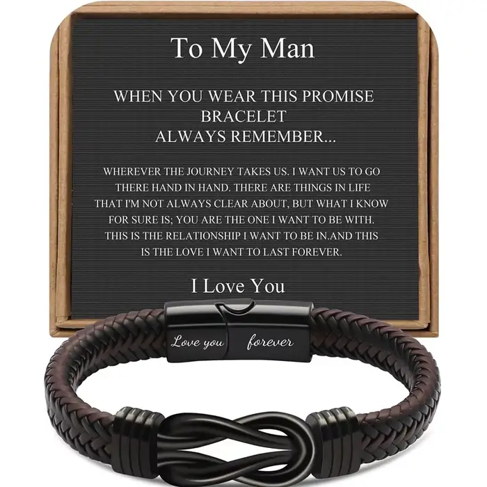 Bracelet à nœud en cuir tressé marron pour hommes