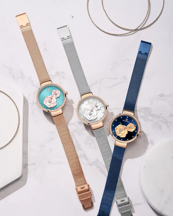 Montre Naviforce en acier inoxydable résistante à l'eau pour femmes élégantes et actives diverses occasions et styles