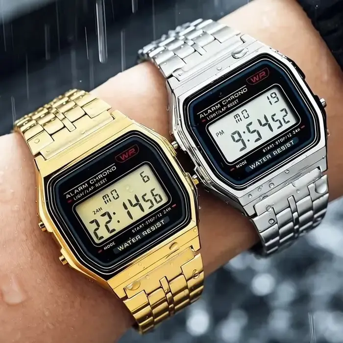 Montre numérique en acier inoxydable pour hommes et femmes