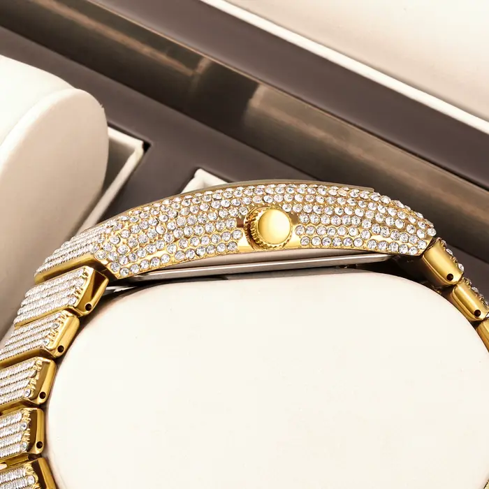 Montres-bracelets à quartz de luxe pour hommes et femmes de la marque YaLaLuSi avec sertissage de diamants complets – Cadeau pour couple Reloj Mujer