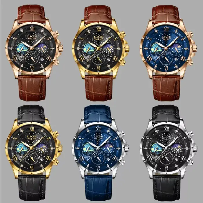 Montre de sport en cuir véritable pour homme