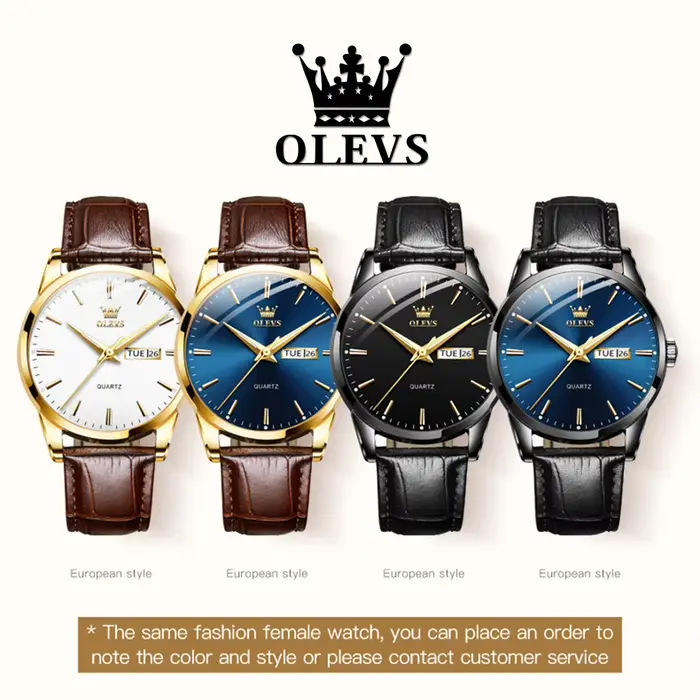 Montre homme OLEVS 6898 en acier inoxydable avec bracelet en cuir résistant à l'eau pour occasions formelles et décontractées