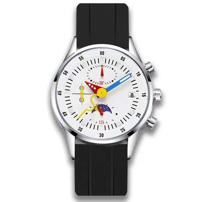 Montre à quartz multifonctionnelle pour homme avec phases lunaires et aiguilles colorées