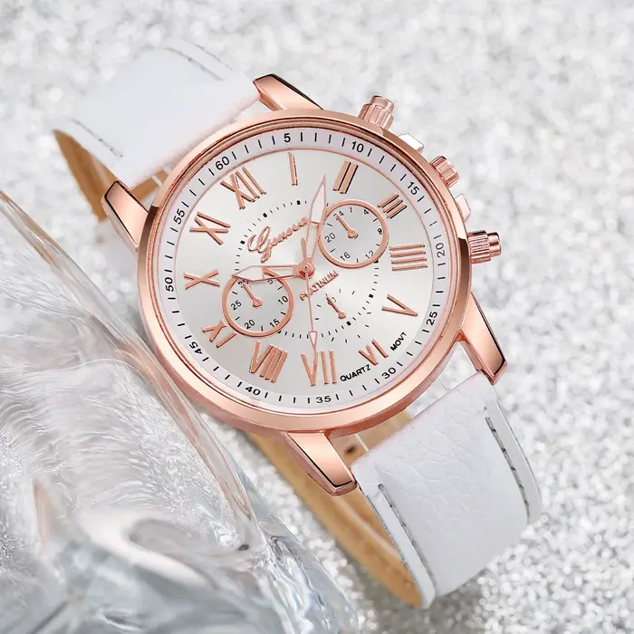 6 pièces/ensemble genève femmes montres bracelet en cuir décontracté montre-bracelet à Quartz diamant ensemble de bijoux (sans boîte)