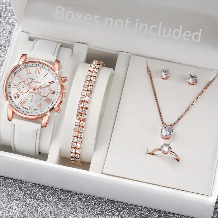 6 pièces/ensemble genève femmes montres bracelet en cuir décontracté montre-bracelet à Quartz diamant ensemble de bijoux (sans boîte)