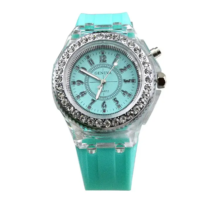 Montre à Quartz lumineuse pour femmes personnalité strass Led mode genève étudiants masculins et féminins Couple gelée montres-bracelets