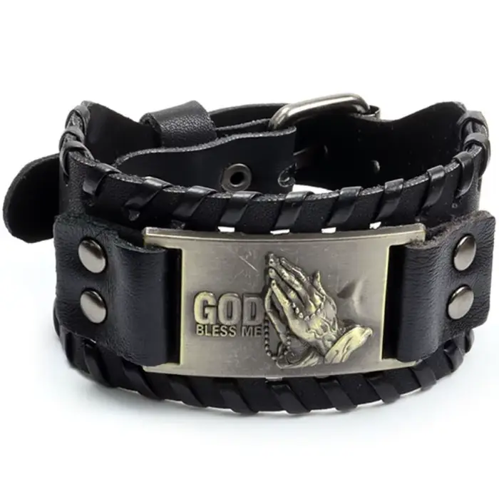 Bracelet à breloques en cuir large pour hommes et femmes