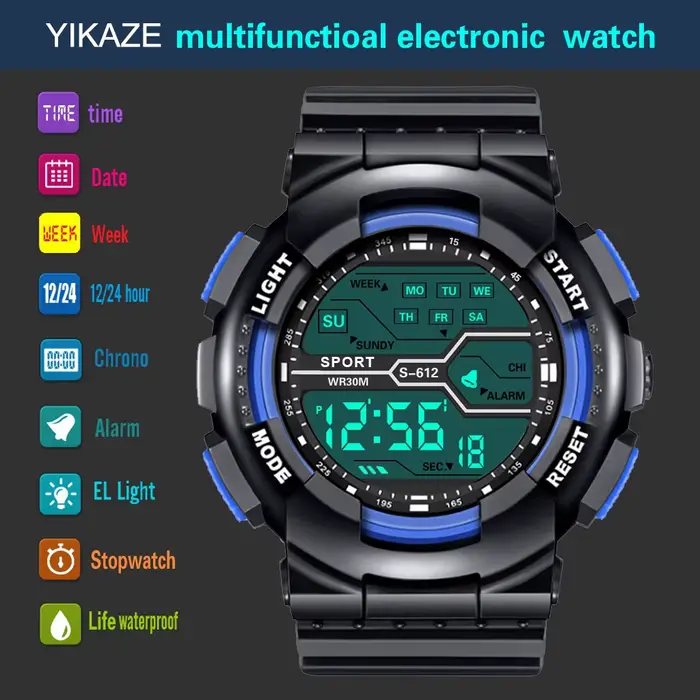 Sport de plein air hommes montre multifonction grand écran LED électronique étanche lumineux militaire numérique montres Reloj Hombre