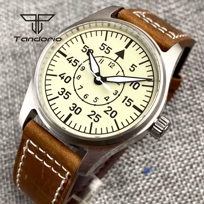 Tandorio cadran entièrement lumineux 39mm montre pilote mécanique pour hommes automatique mis5 8215 PT5000 montre-bracelet en acier AR saphir cristal