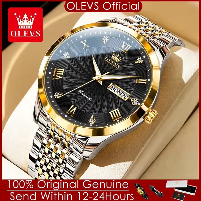 Montre OLEVS pour Hommes Automatique Mécanique Bracelet Acier Élégante Occasions Spéciales