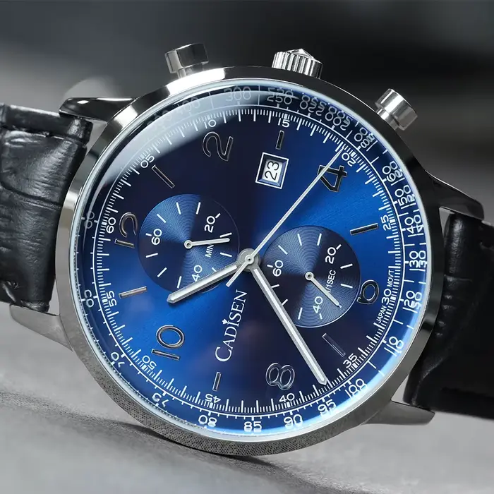 CADISEN montre à Quartz hommes marques de luxe chronographe MIYOTA 0S11 mouvement Sunburst cadran saumon AR verre enduit montres étanches