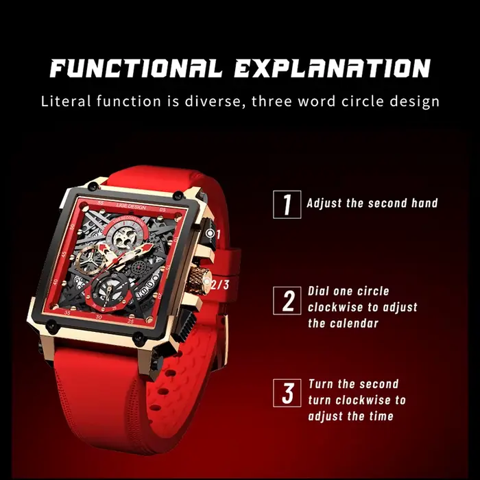 Montre sportive homme hollow carrée résistante à l'eau avec bracelet silicone et mouvement quartz haute précision occasions spéciales