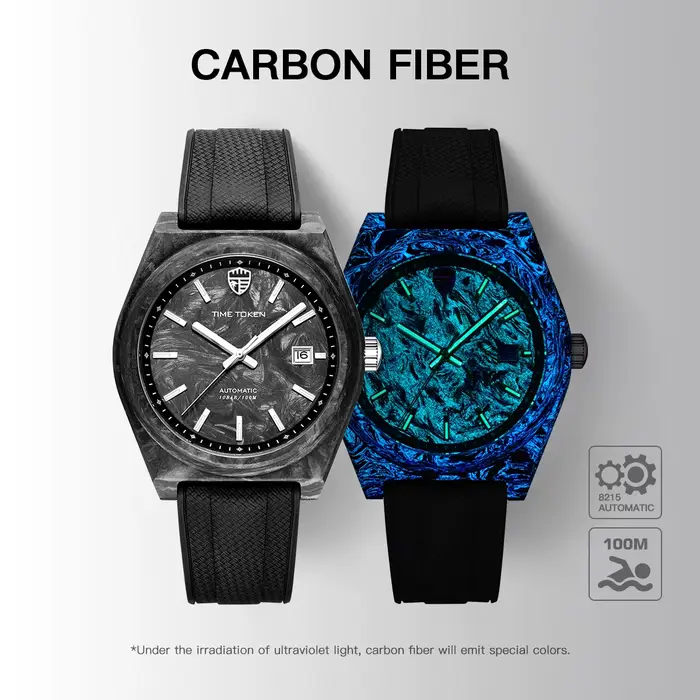 Montre mécanique automatique en fibre de carbone ultra légère Salute Classics pour hommes