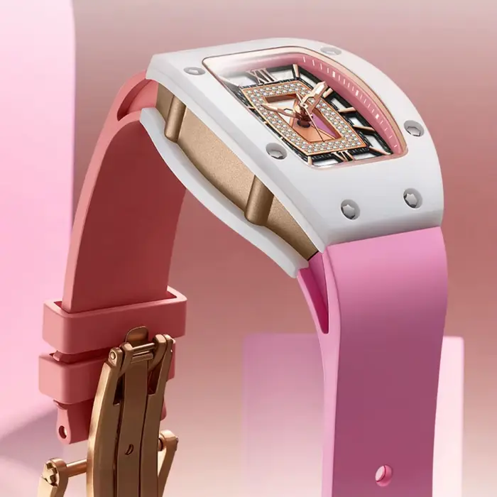 BONEST GATTI femmes montre automatique de luxe dames 32mm Tonneau mécanique montre-bracelet saphir fluororubber bracelet papillon fermoir