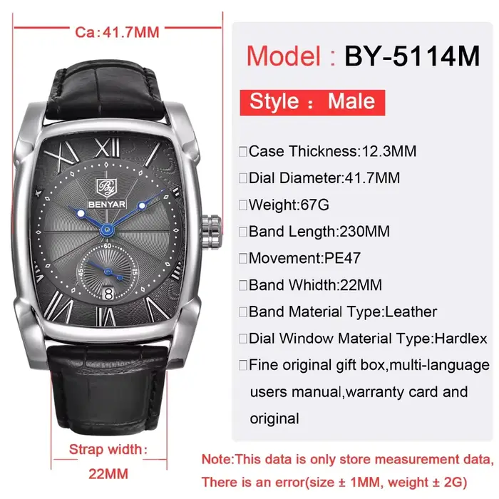Montre chronographe à quartz pour homme BENYAR BY-5114