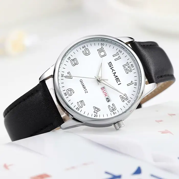 Montre Skmei Design Luxe Quartz Hommes Femmes Élégante Occasions Spéciales Braceton Cuir Affichage Heure Date
