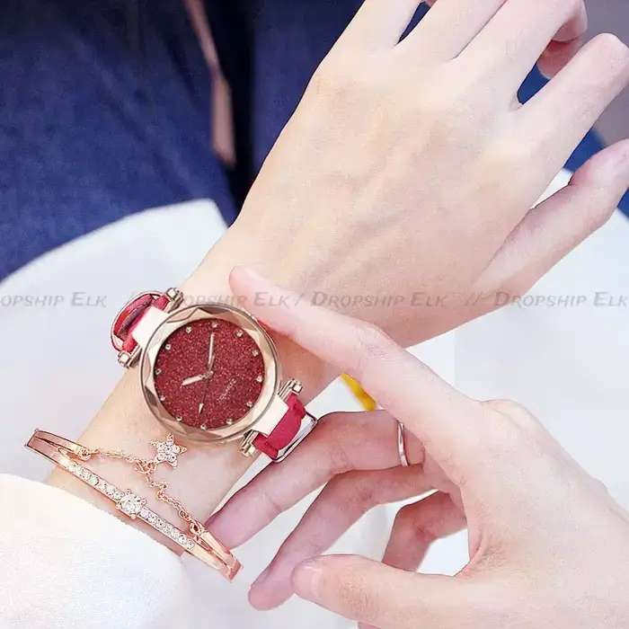 Montres décontractées femmes romantique ciel étoilé Montre Bracelet en cuir strass concepteur dames horloge Simple robe