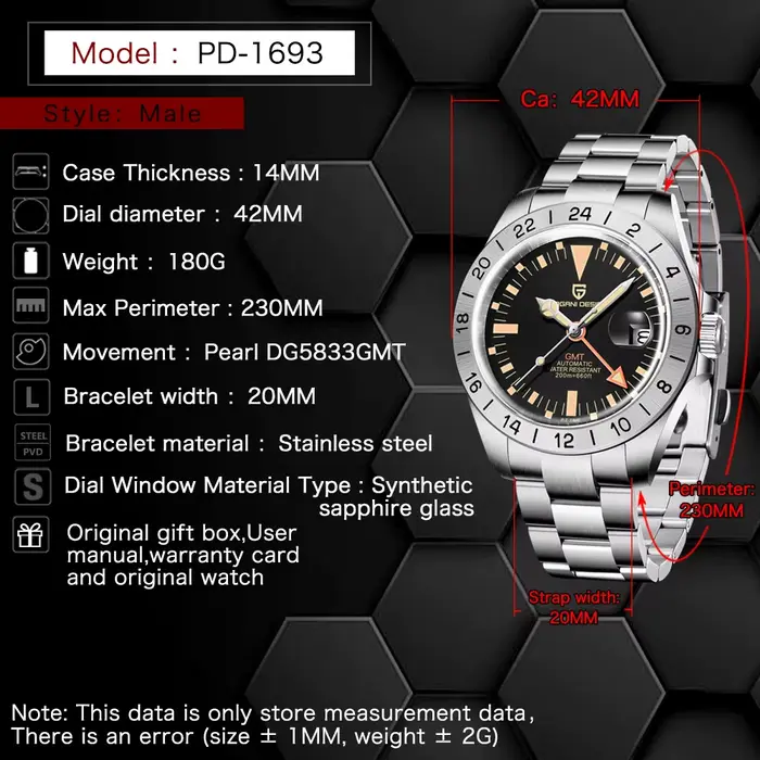 Nouvelle montre automatique mécanique pour homme PAGANI DESIGN GMT 2026