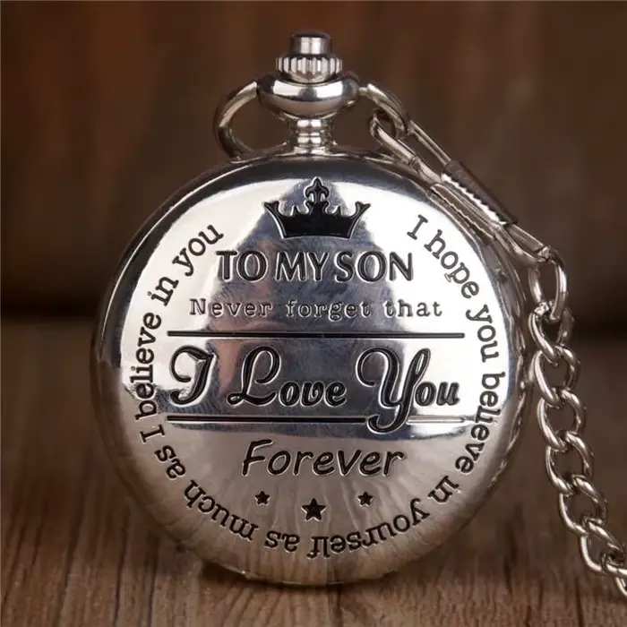 Montres de poche à Quartz en argent pour homme, femme et garçon, Design Vintage à mon fils, collier