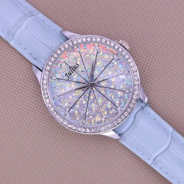 Julius – montre pour femme, à paillettes brillantes, Bracelet en cuir véritable, cadeau d'anniversai