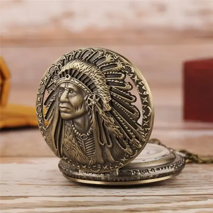 Montre de poche ancienne mode homme indien Design rétro mouvement à Quartz horloge pour hommes femmes avec pull collier chaîne reloj