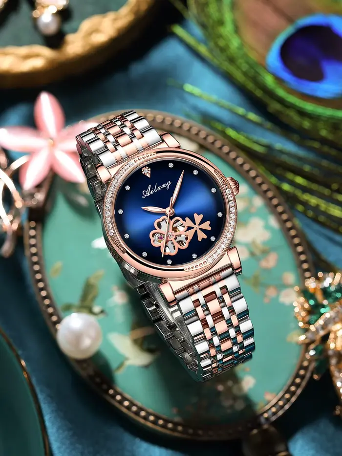 Montre-bracelet en cuir automatique pour femme