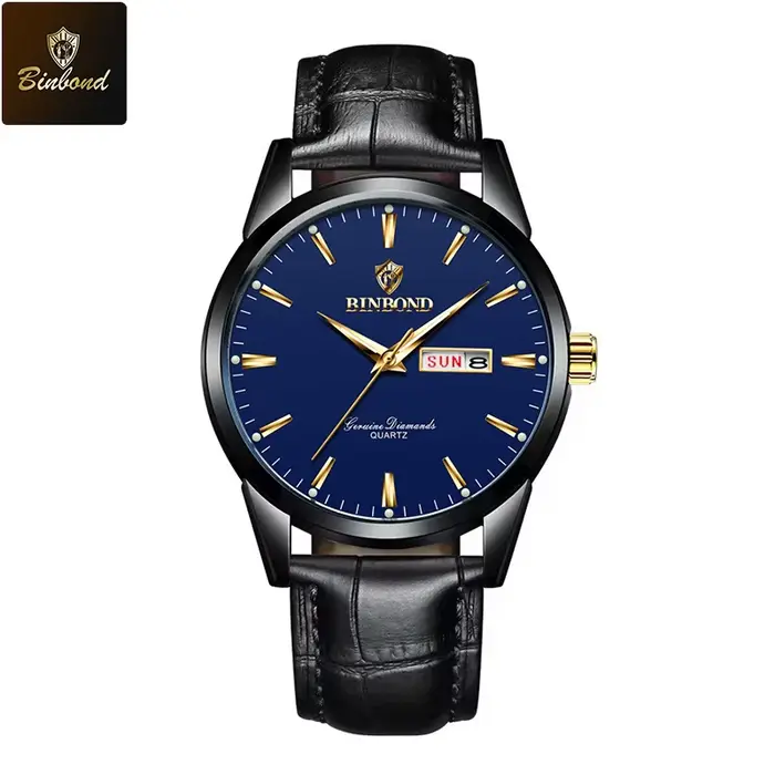 BINBOND mode montre en cuir marron hommes sport militaire montre-bracelet à Quartz pour hommes décon