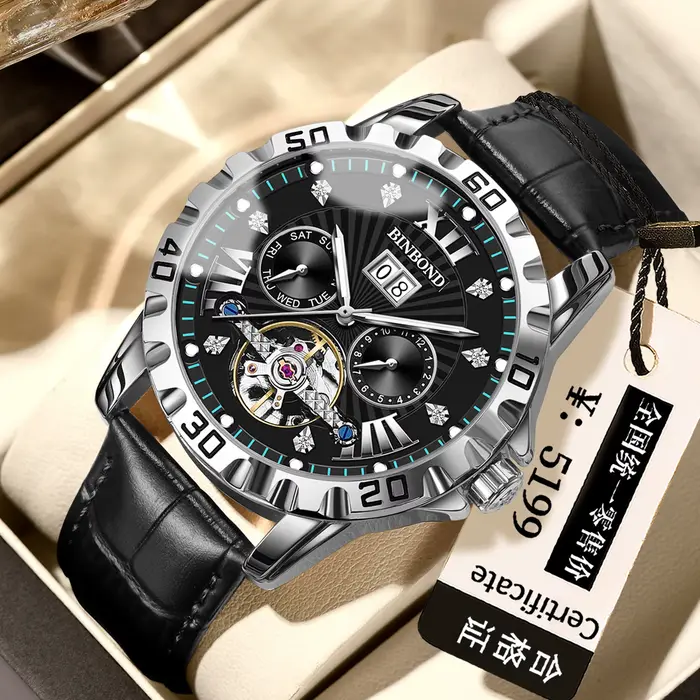 Montres mécaniques automatiques tourbillon BINBOND pour hommes, montre de luxe lumineuse et étanche 
