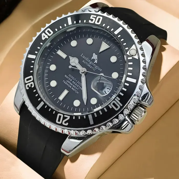Montre LUOLINGONGJUE Mécanique Luxe Haut de Gamme Hommes Design Squelette Bracelet Silicone Cadran Rond Occasions Spéciales