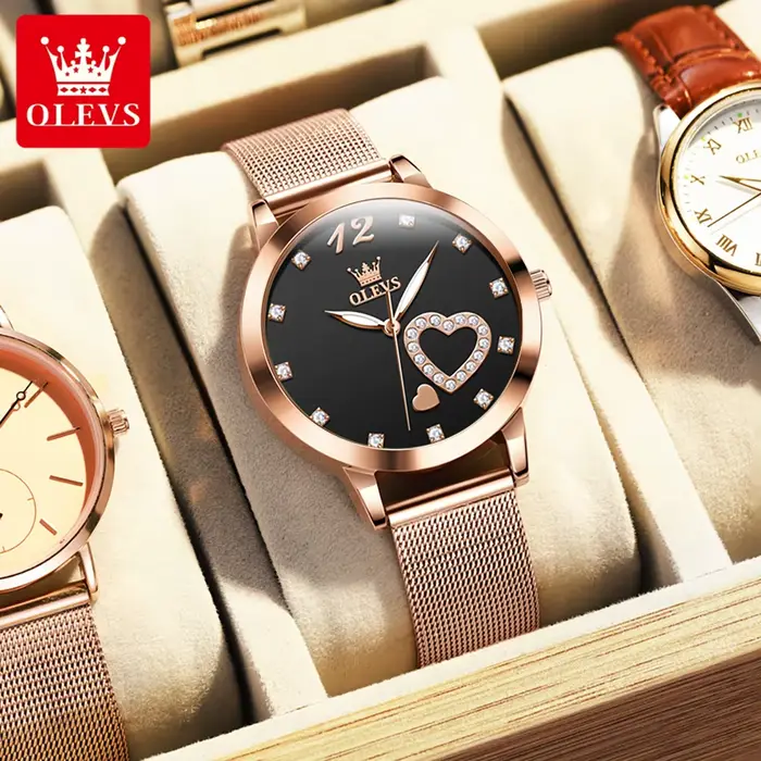 OLEVS 5189 montre à Quartz Simple pour femmes diamant amour coeur conception mode élégant or Rose bracelet en acier