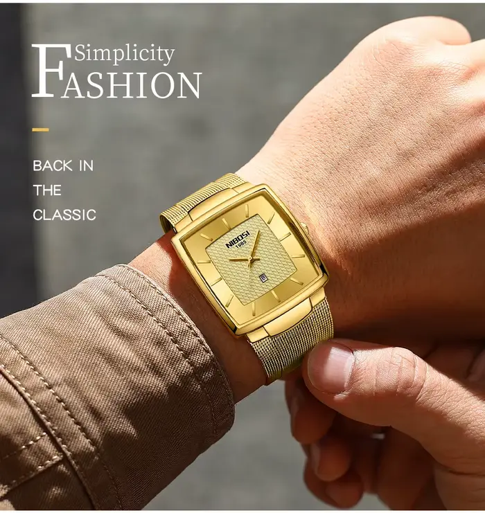 Montre-bracelet à quartz carrée étanche pour homme