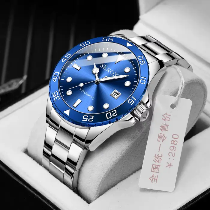 SKROX haut de gamme luxe plongeur lumineux homme montre mouvement automatique horloge mécanique montres en acier