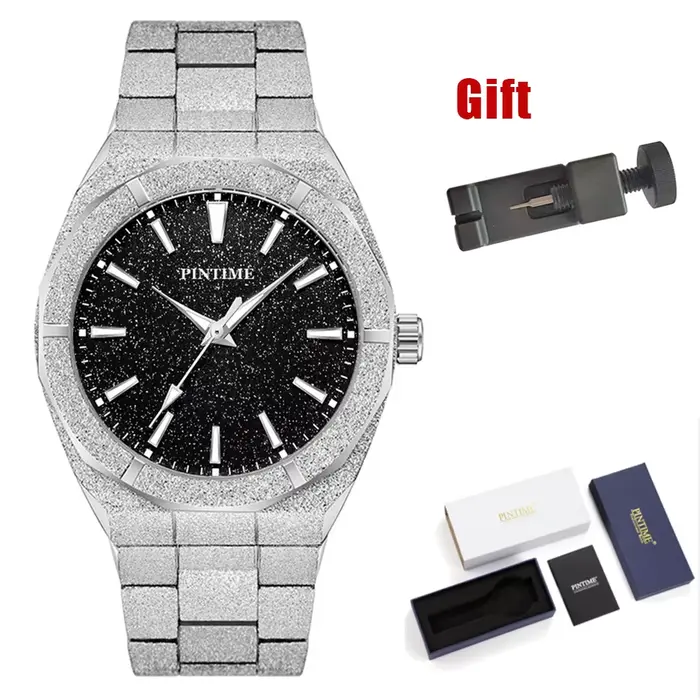 Montre-bracelet pour homme, montre à quartz givrée effet ciel étoilé, montre de luxe et élégante pou