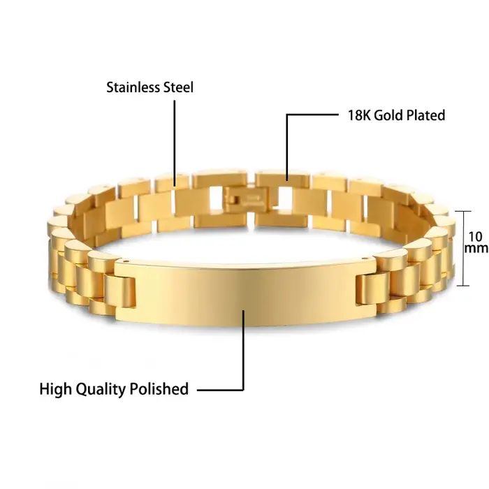 Bracelets d'identification personnalisables en acier inoxydable pour hommes – Plaque nominative gravée sur mesure