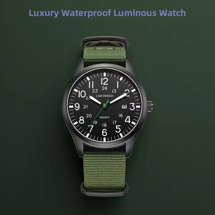 LIGE Top marque de luxe hommes montre à Quartz Date Nylon cuir étanche lumineux militaire sport mont