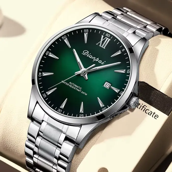 Dianpai montre mécanique entièrement automatique pour hommes d'affaires Simple calendrier en acier inoxydable