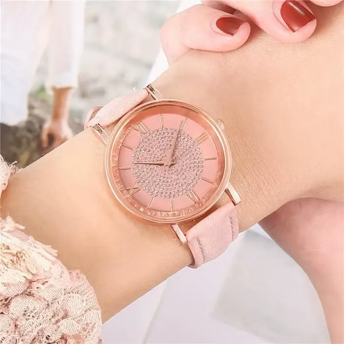 Femmes montre dames strass cadran montre-bracelet bracelet en cuir montres à Quartz cadeaux