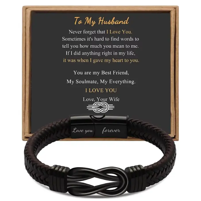 Bracelet à nœud en cuir tressé marron pour hommes