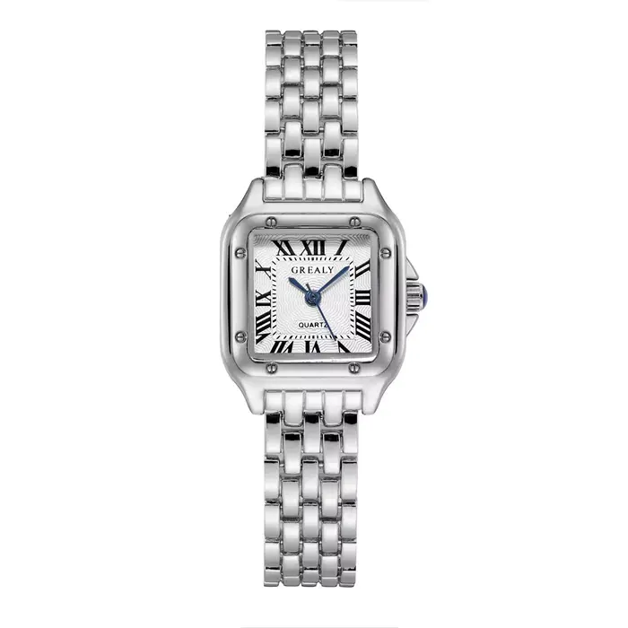 Montre en acier inoxydable carrée avec affichage en chiffres romains pour femmes occasions spéciales élégante à offrir