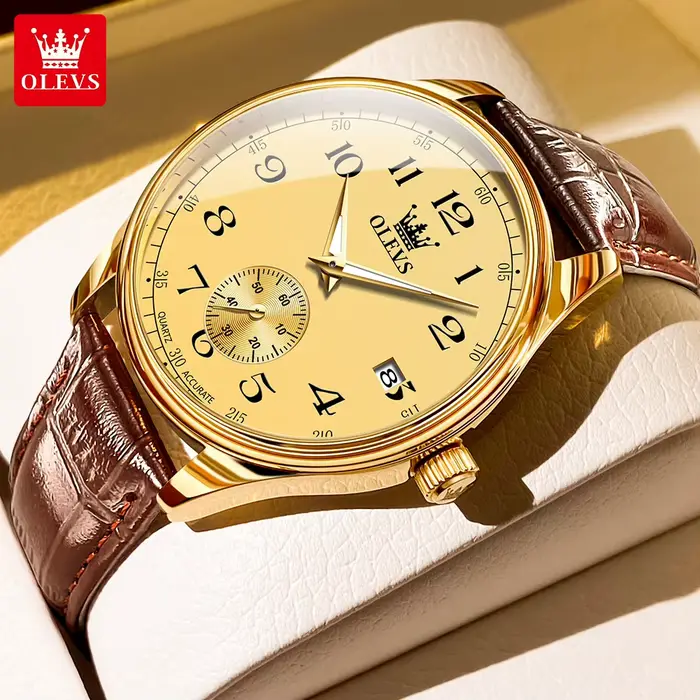 OLEVS 3622 numéro échelle montre à Quartz pour hommes bracelet en cuir Original étanche lumineux calendrier haut marque