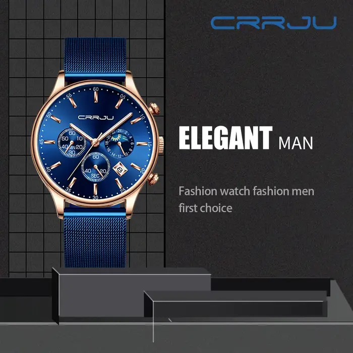 Relogio Masculino CRRJU montre à Quartz de luxe pour hommes cadran bleu montres